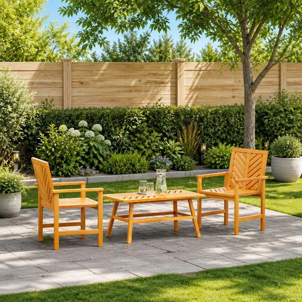 Garden Lounge Set 3 Piece Outdoor Furniture Brown Acacia Wood Patio Seating