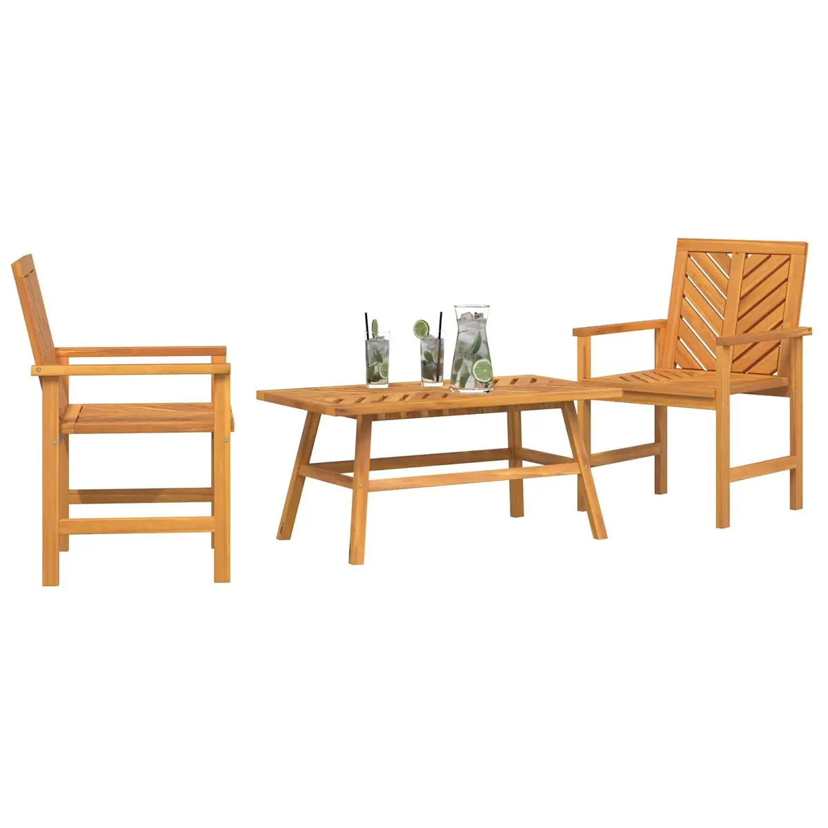 Garden Lounge Set Outdoor Furniture 3 Piece Brown Acacia Wood Patio Seating