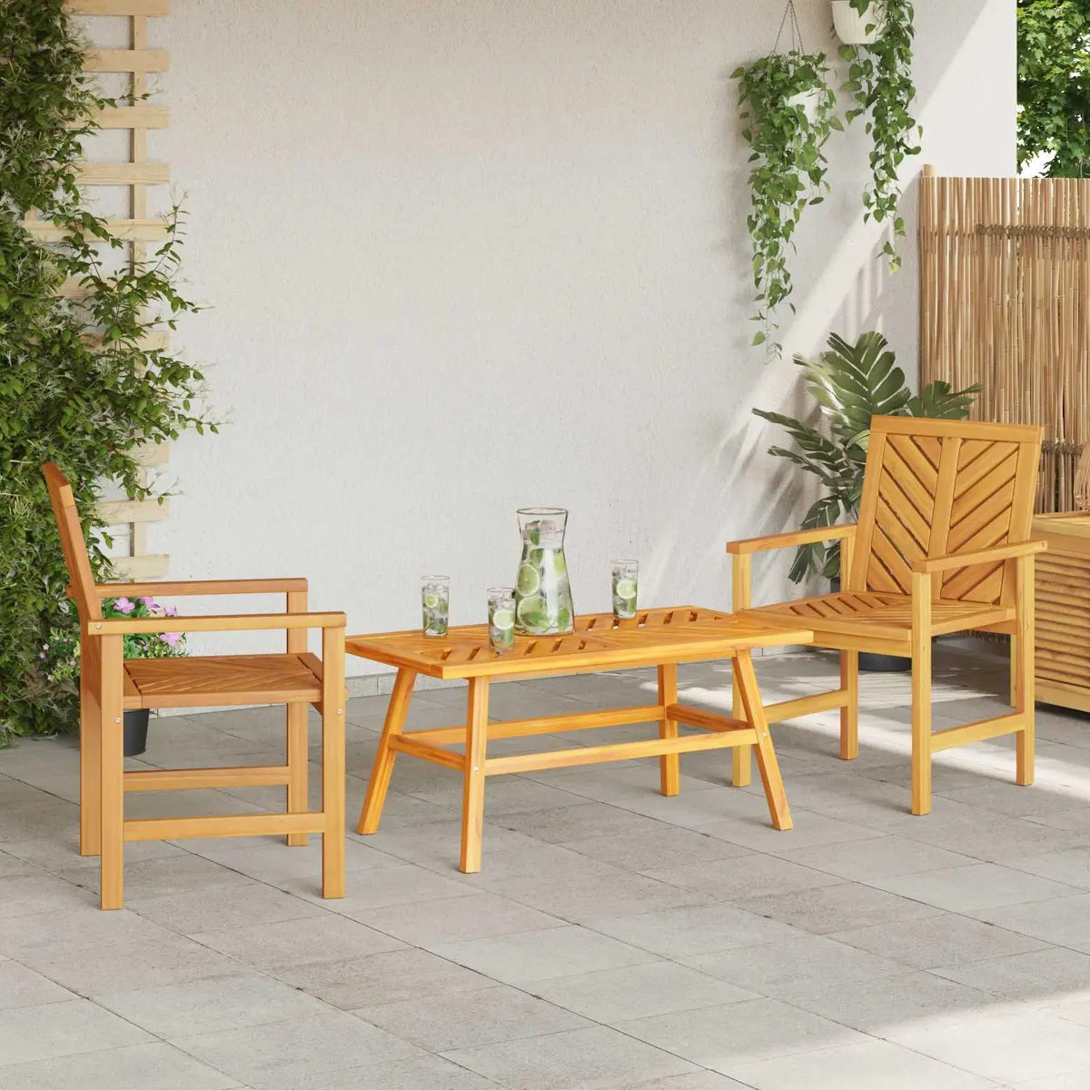 Garden Lounge Set Outdoor Furniture 3 Piece Brown Acacia Wood Patio Seating