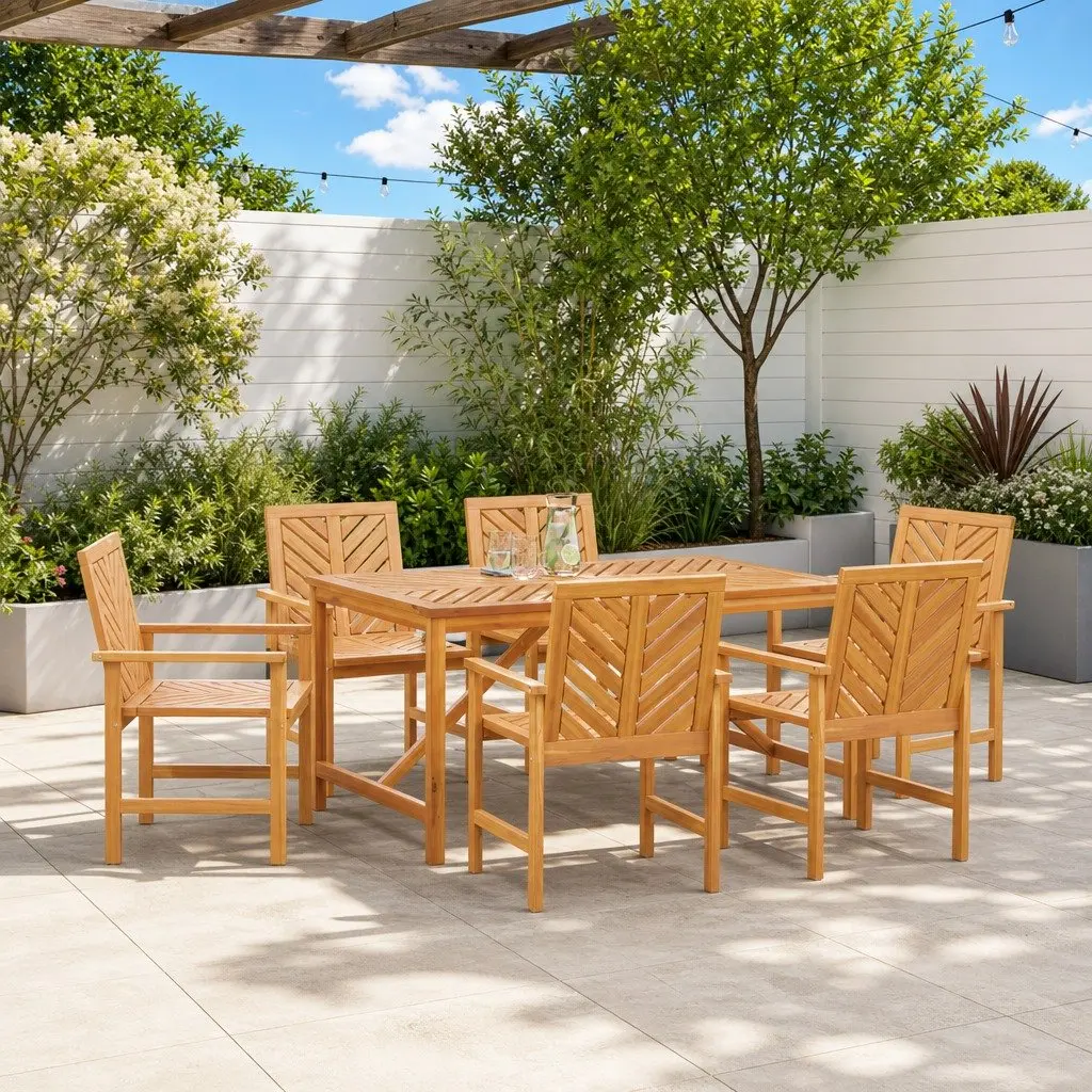 Outdoor Dining Chair Set 6 Piece Acacia Wood Garden Brown