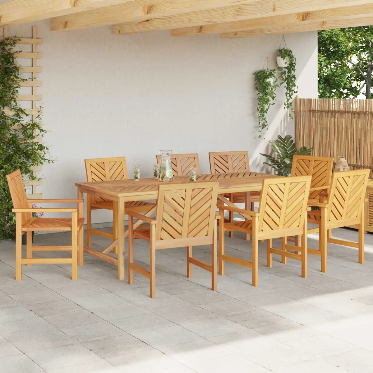 Outdoor Dining Chair Set 8 Piece Solid Acacia Wood Garden Patio Seating Brown
