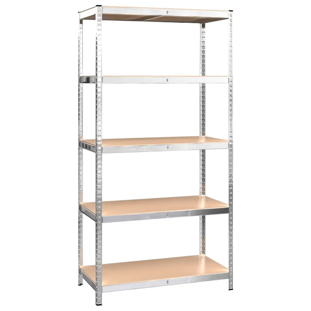 5 Layer Storage Shelves Industrial Use Adjustable Silver Steel Engineered Wood 3 Piece