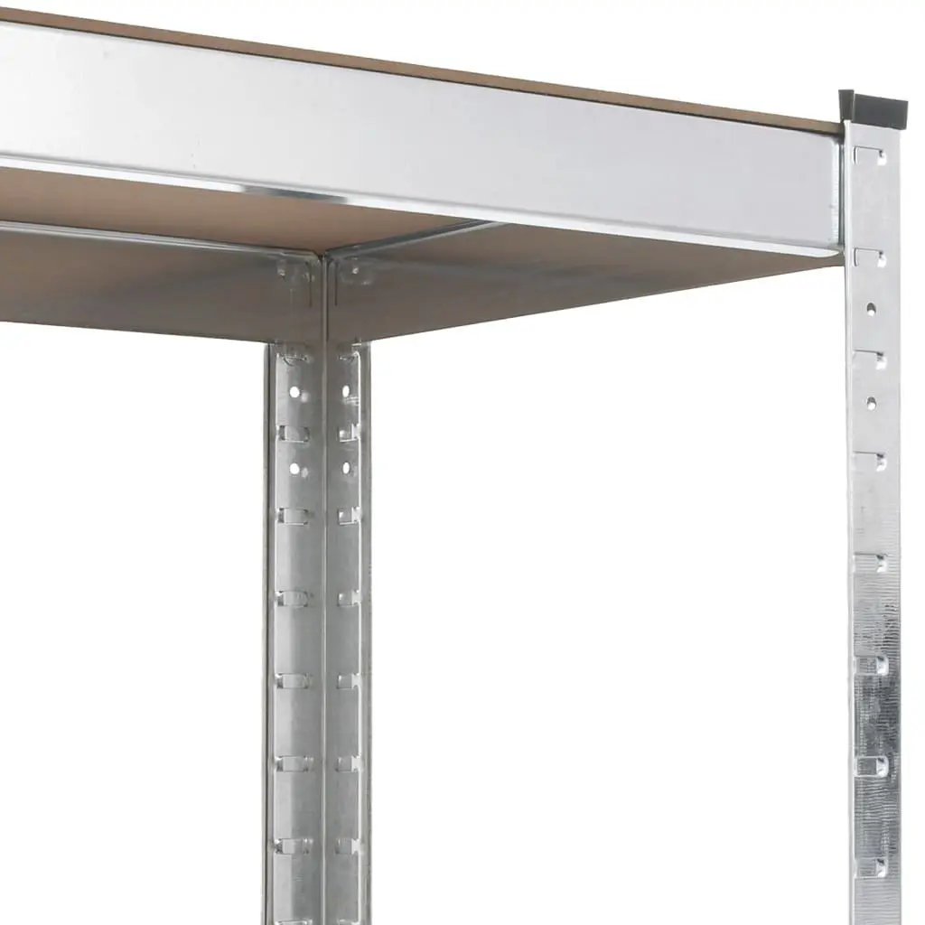 5 Layer Storage Shelves Industrial Use Adjustable Silver Steel Engineered Wood 3 Piece