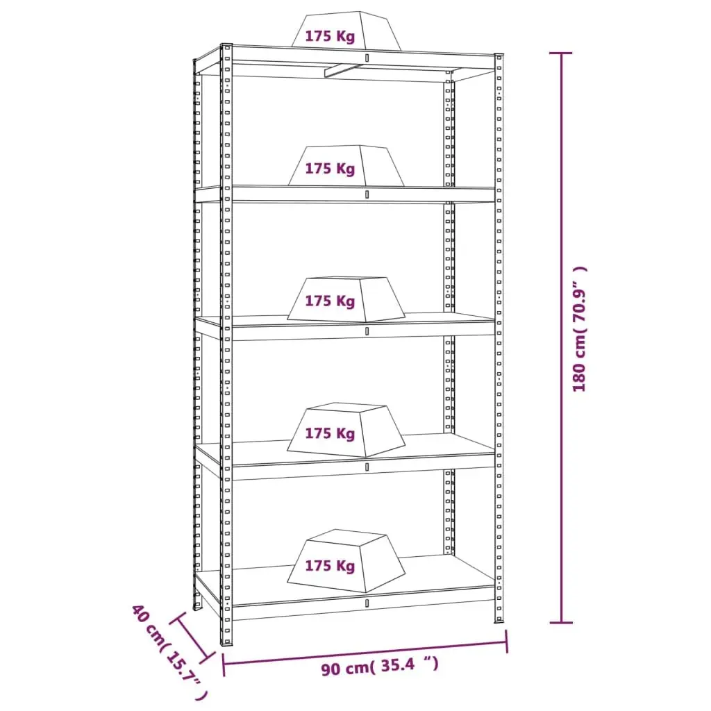 5 Layer Storage Shelves Industrial Use Adjustable Silver Steel Engineered Wood 3 Piece