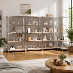 5-Layer Industrial Storage Shelves 4 pcs Silver Steel Engineered Wood Garage