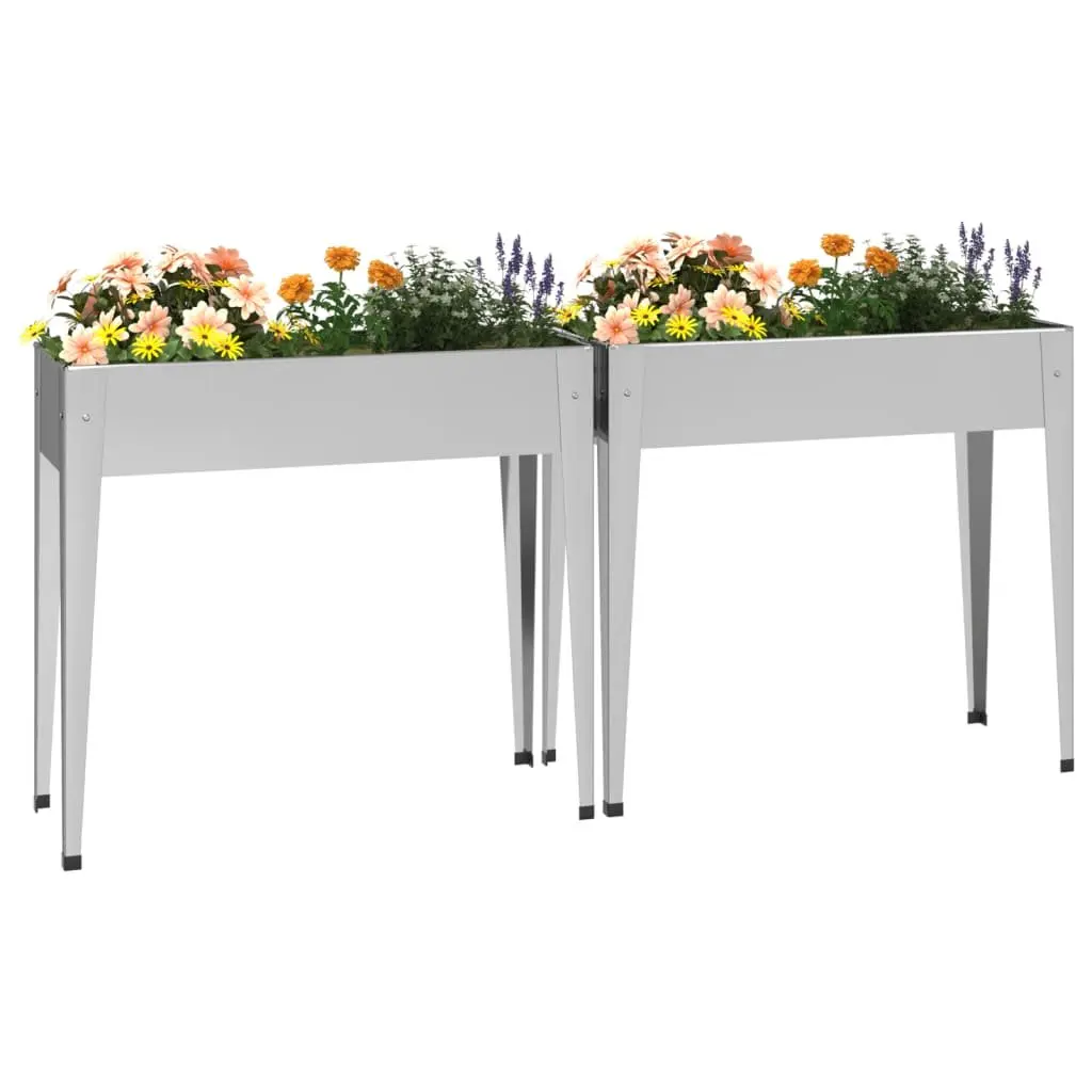Raised Bed Planters Outdoor Gardening 2 Piece High Feet Silver