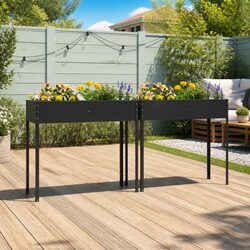 Durable Anthracite Steel Planters - Set of 2 for Gardens