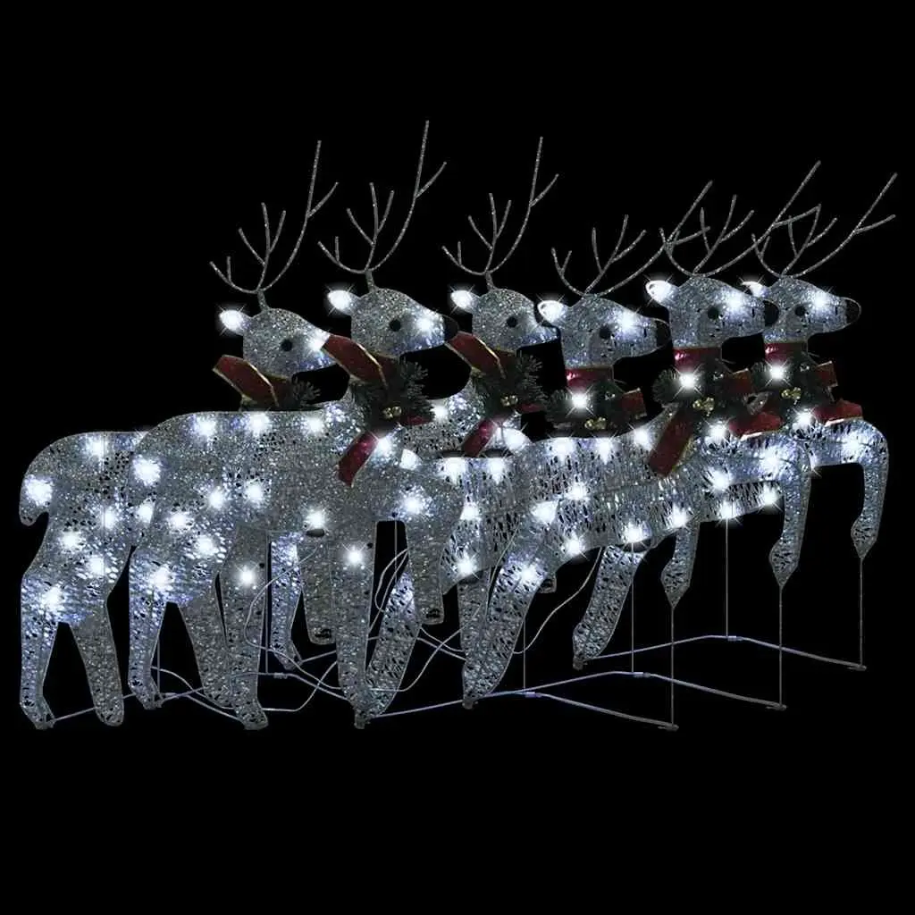 Christmas Reindeer Decorations 6 Piece Silver LED Lights Indoor Outdoor