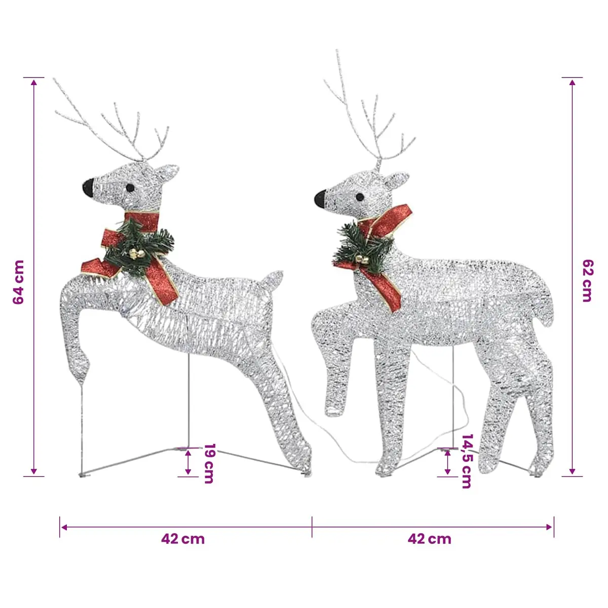 Christmas Reindeer Decorations 6 Piece Silver LED Lights Indoor Outdoor