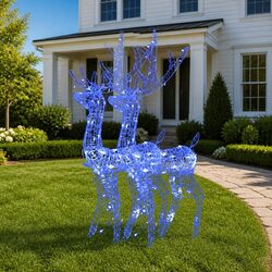 Acrylic Reindeer Christmas Decorations 2 pcs 128 cm Blue LED Lighted Garden