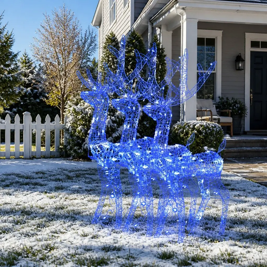 Acrylic Reindeer Christmas Decorations 128cm Blue LED Lights 3 Piece Garden Display