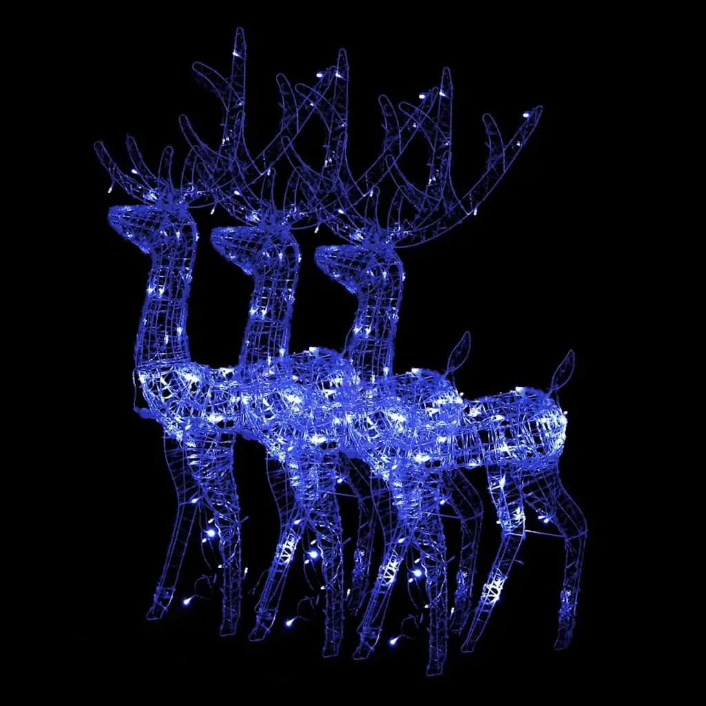 Acrylic Reindeer Christmas Decorations 128cm Blue LED Lights 3 Piece Garden Display