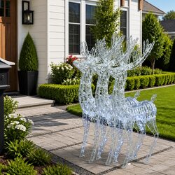 Christmas Reindeer Decoration 3 Pack 250 LED Lights Outdoor Garden Display 180cm
