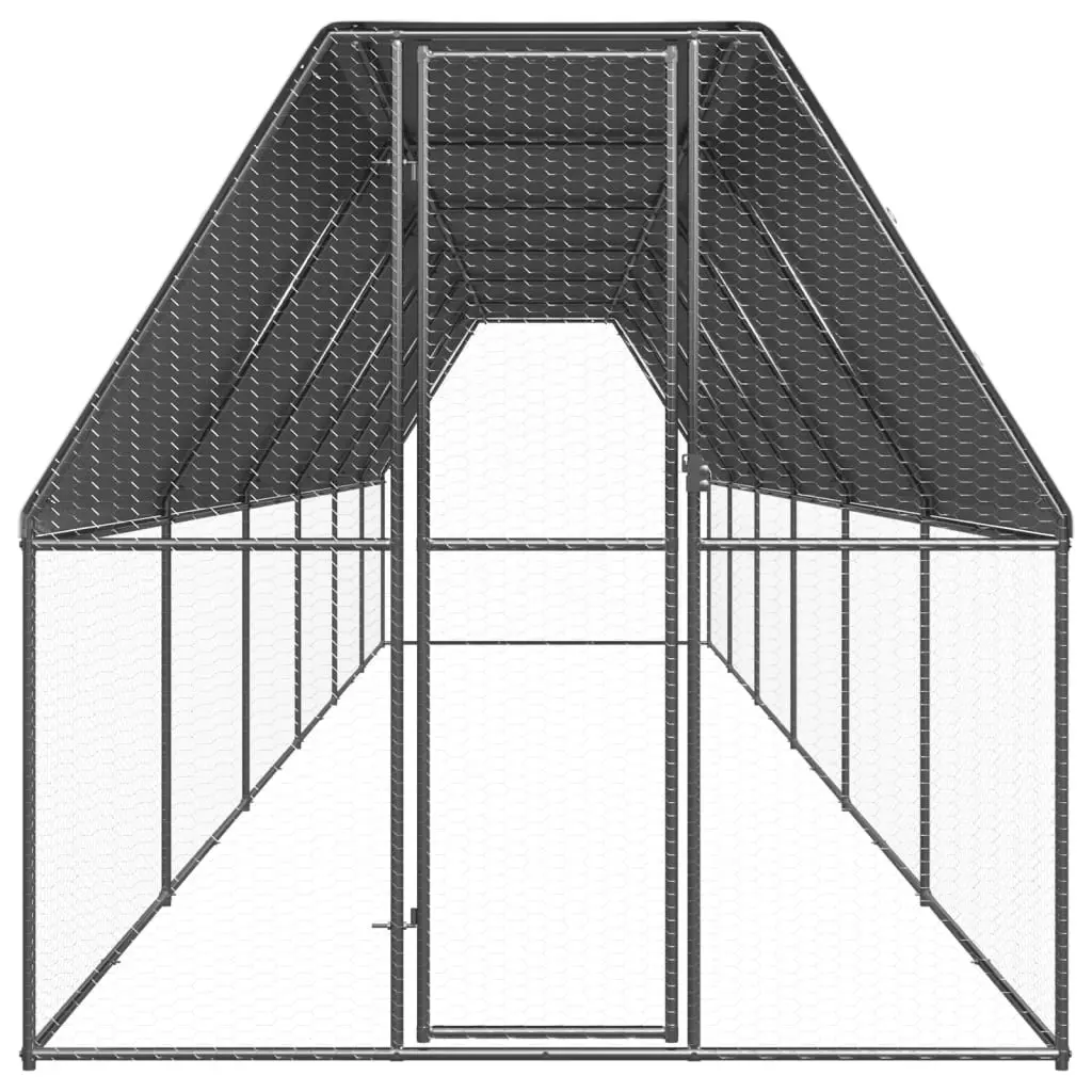 Chicken Coop Outdoor Cage Galvanised Steel Small Animal Habitat 2x12x2 m Silver