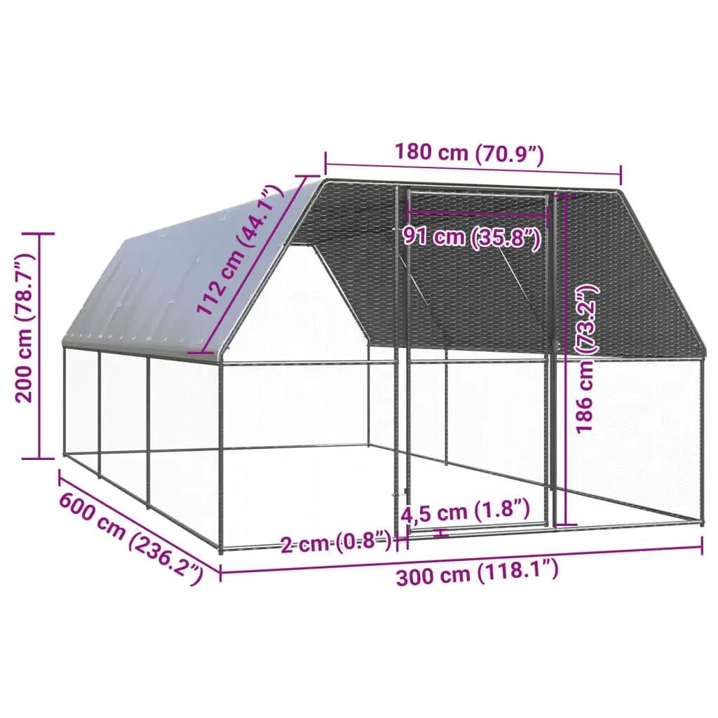 Outdoor Chicken Cage Galvanised Steel Run Coop 3x6x2m Silver