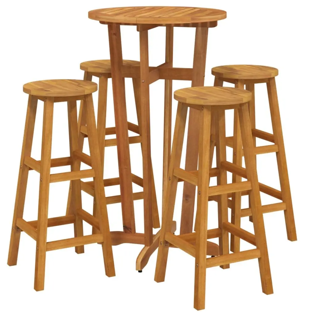 Garden Bar Set 5 Piece Outdoor Furniture Solid Acacia Wood Brown