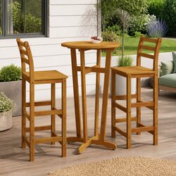 3-Piece Outdoor Bar Set: Solid Acacia Wood Furniture