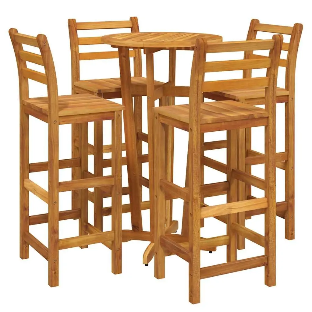 Garden Bar Set Outdoor Dining Furniture 5 Piece Brown Wood