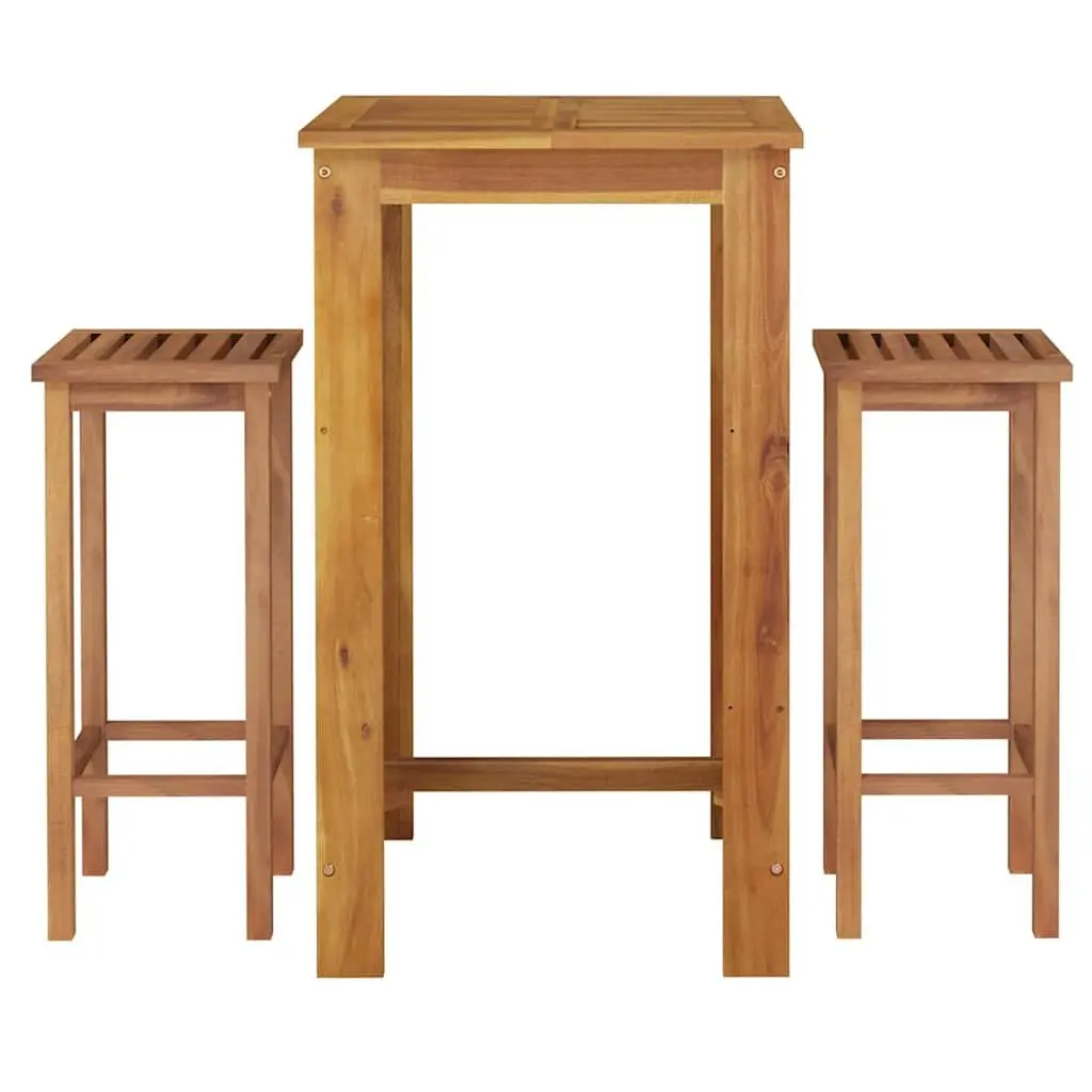 Garden Bar Set 3 Piece Outdoor Furniture Solid Acacia Wood Brown Dining