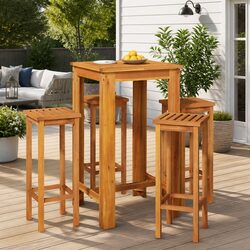 Durable 5 Piece Garden Bar Set in Brown