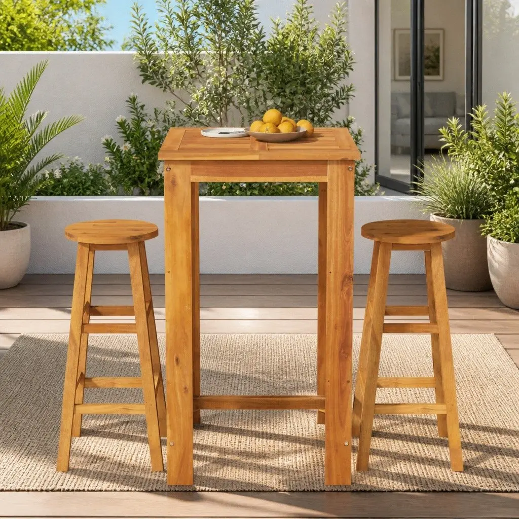 Garden Bar Set 3 Piece Outdoor Furniture Solid Wood Acacia Brown Bistro