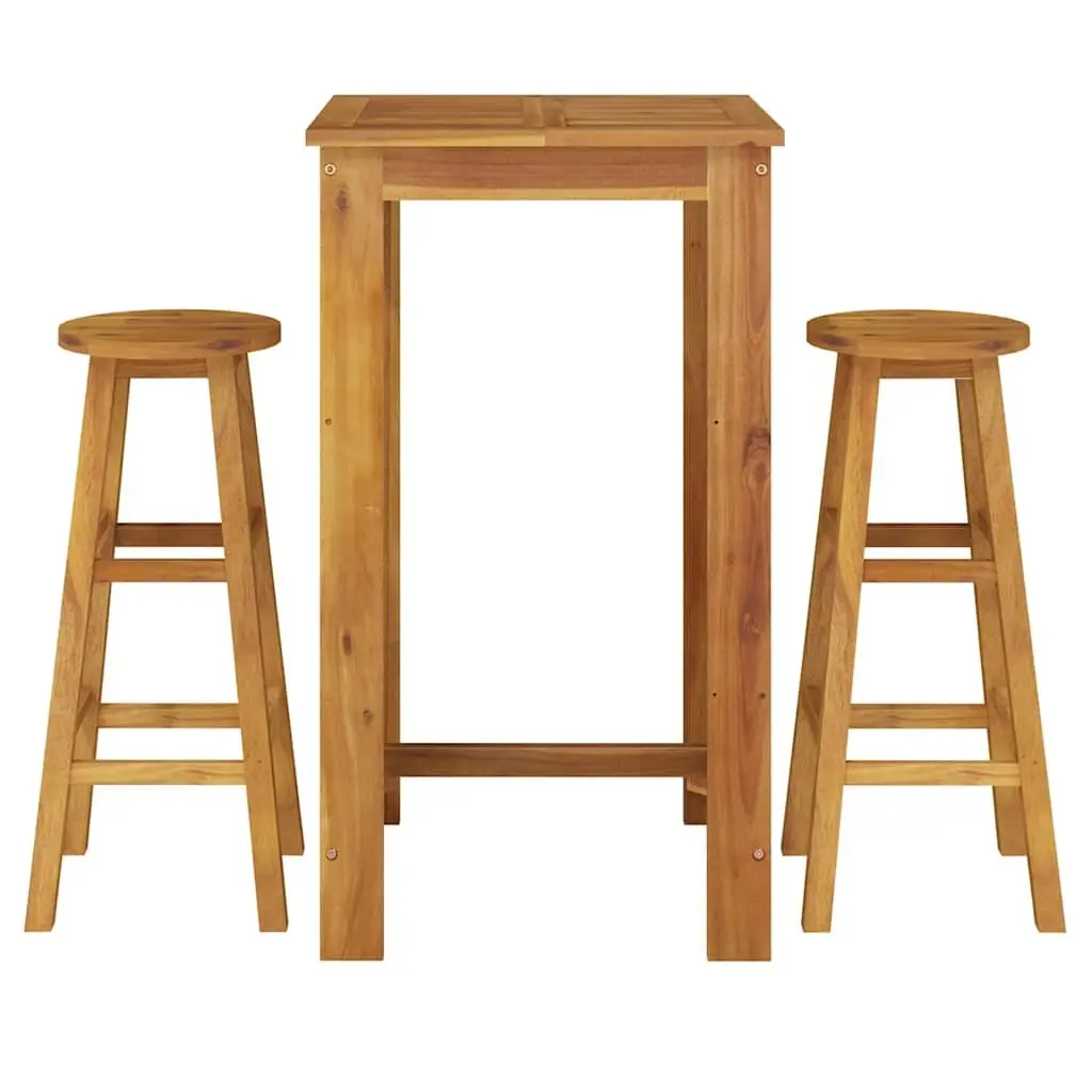 Garden Bar Set 3 Piece Outdoor Furniture Solid Wood Acacia Brown Bistro