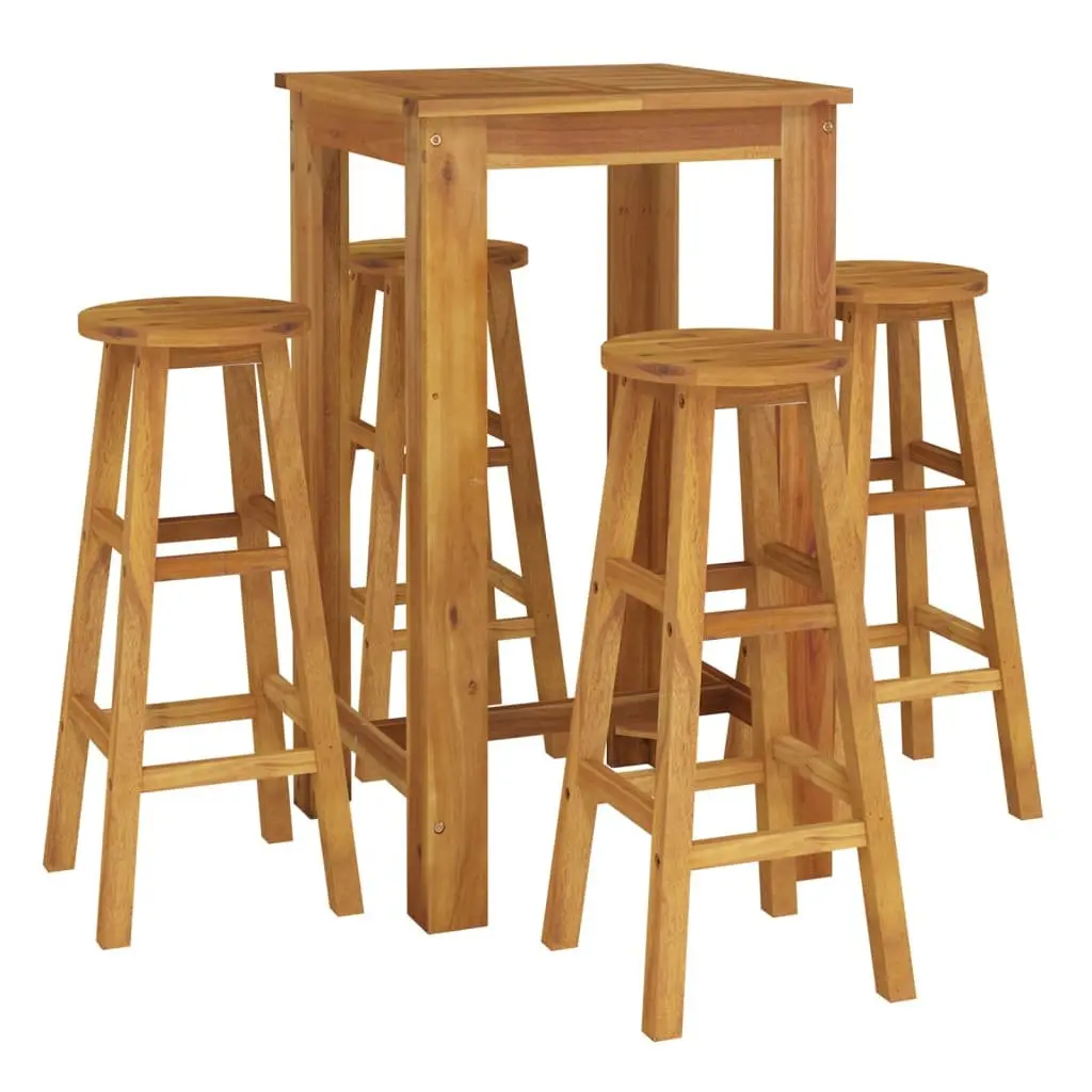5 Piece Garden Bar Set Solid Acacia Wood Outdoor Dining Brown