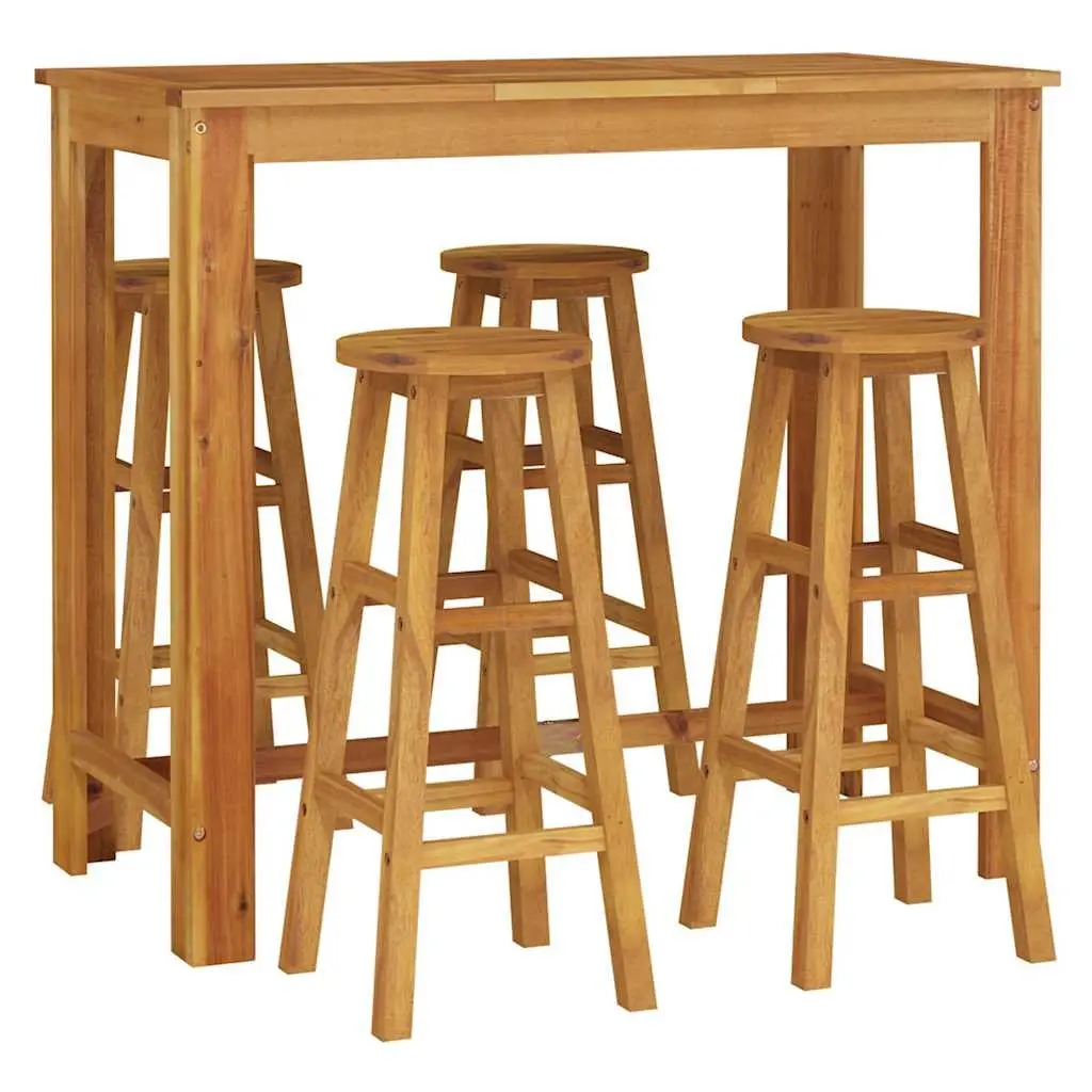 5 Piece Garden Bar Set Solid Acacia Wood Outdoor Furniture Brown