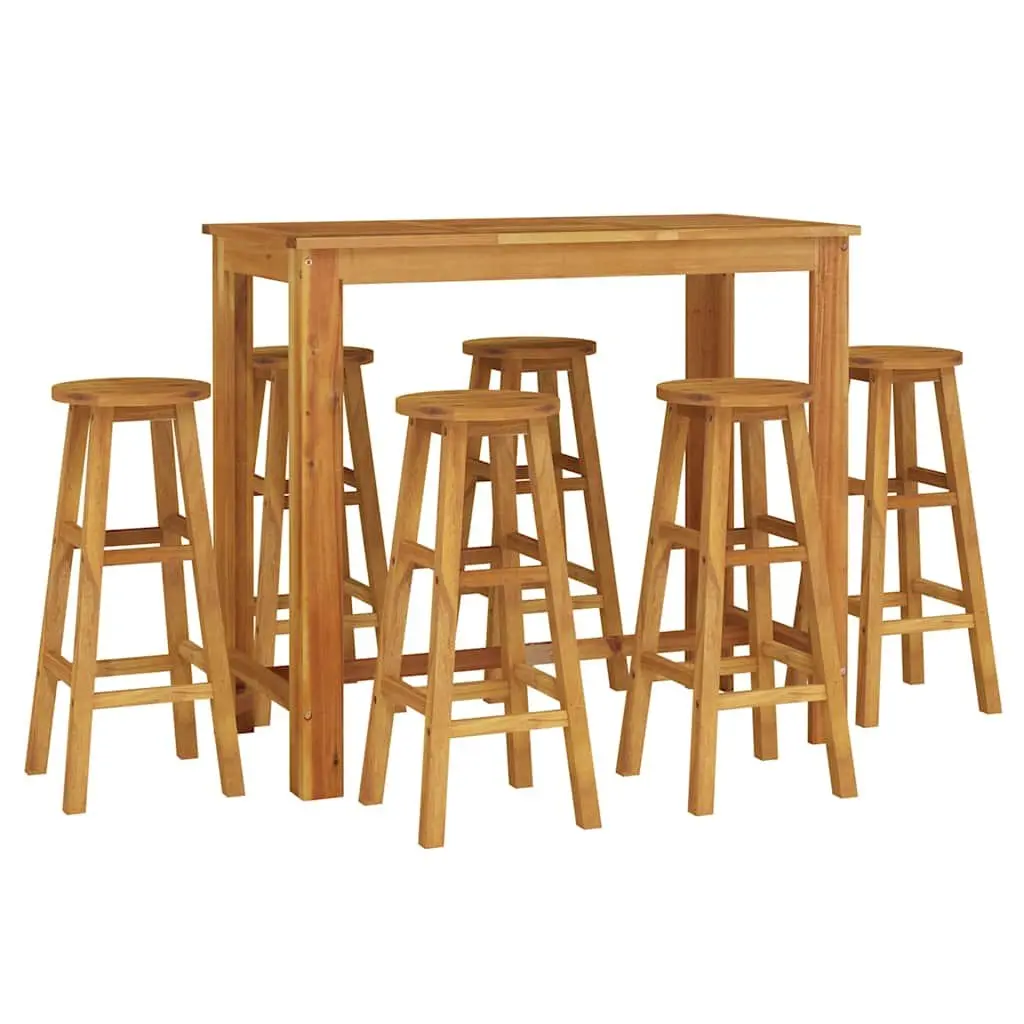 7 Piece Garden Bar Set Solid Acacia Wood Outdoor Furniture Brown