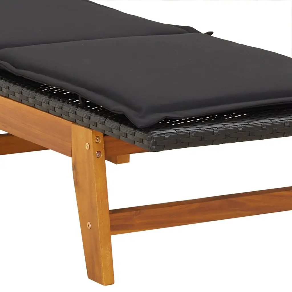 3 Piece Garden Lounge Sun Lounger Set Outdoor Black Poly Rattan Acacia Wood