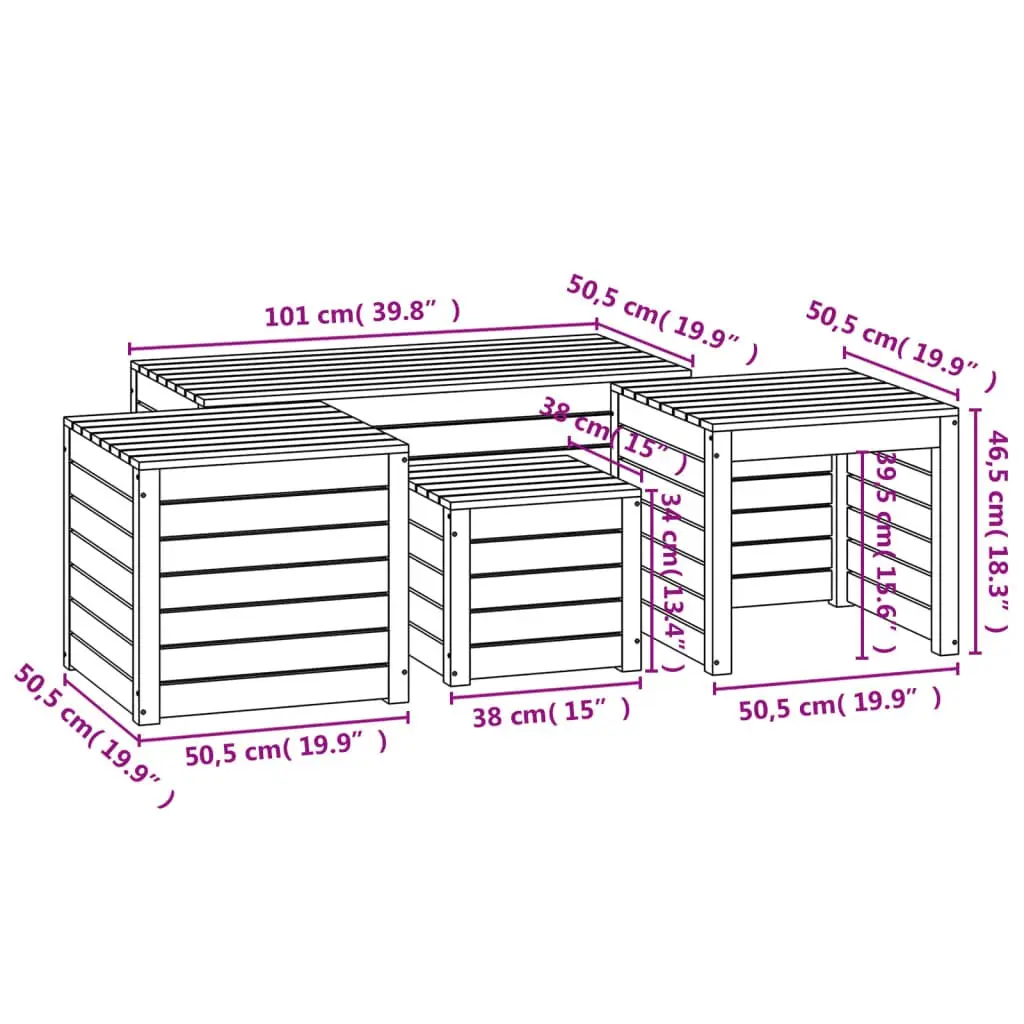 4-Piece Grey Pine Wood Garden Storage Boxes