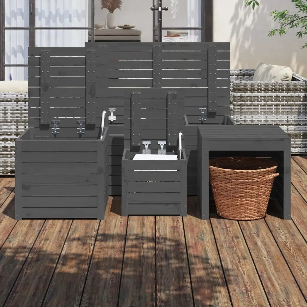 4-Piece Grey Pine Wood Garden Storage Boxes