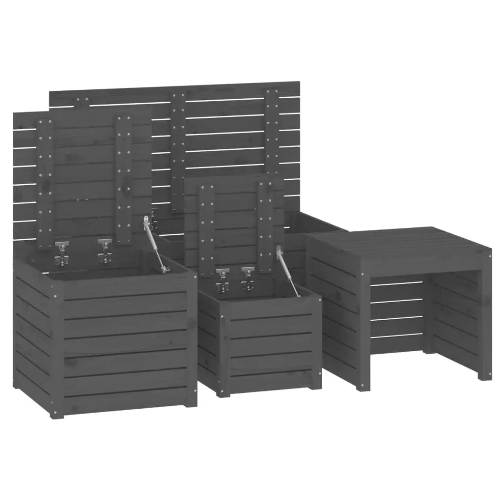 4-Piece Grey Pine Wood Garden Storage Boxes