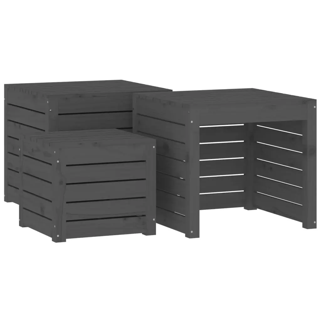 4-Piece Grey Pine Wood Garden Storage Boxes