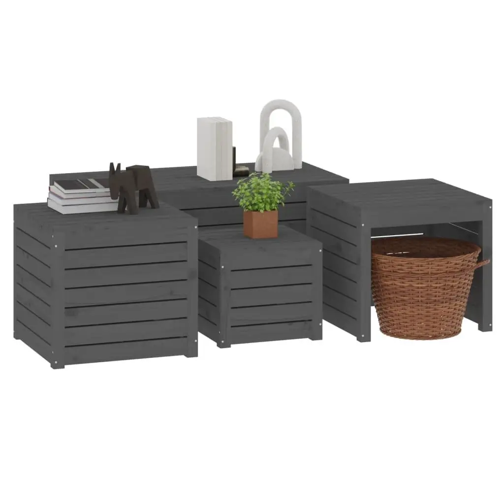 4-Piece Grey Pine Wood Garden Storage Boxes
