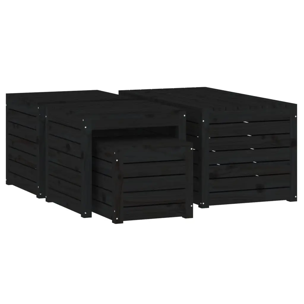 4 Piece Outdoor Garden Storage Box Set Black Solid Wood Pine