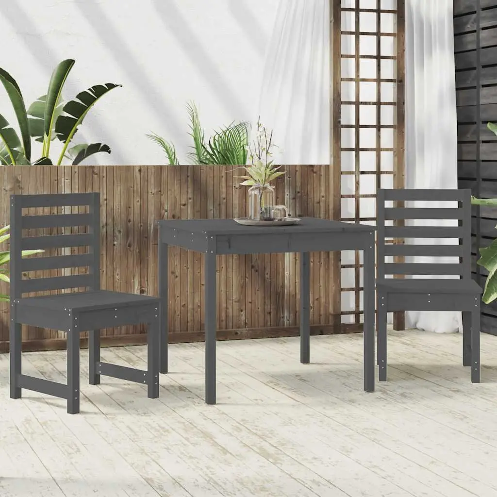 Garden Bistro Set Outdoor Furniture 3 Piece Solid Pine Table Chairs Grey