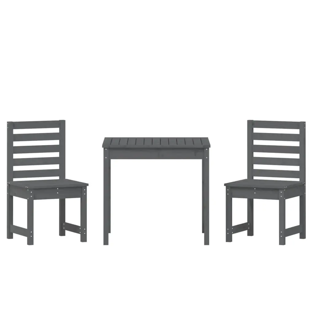 Garden Bistro Set Outdoor Furniture 3 Piece Solid Pine Table Chairs Grey