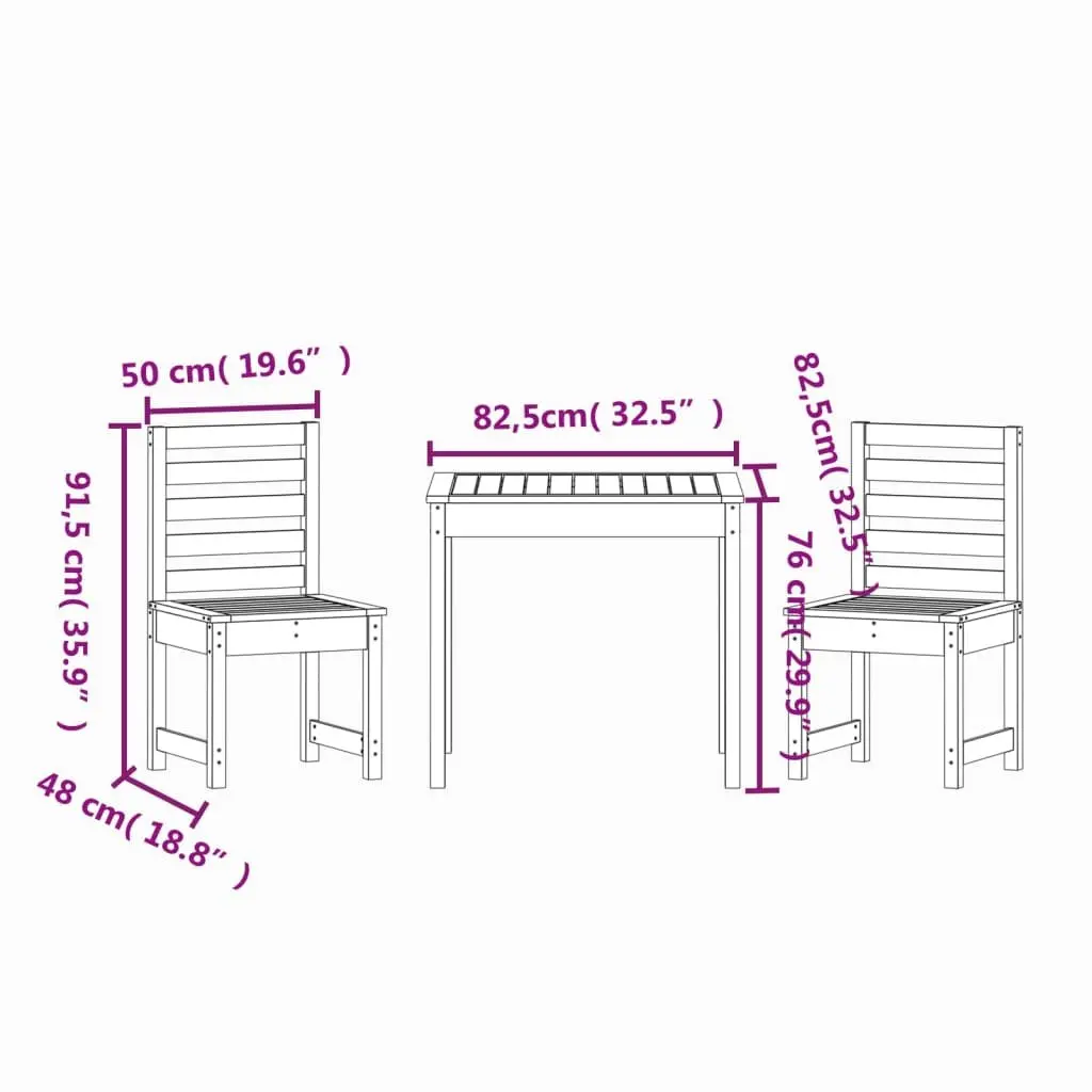 Black Bistro Set Made from Solid Pine Wood