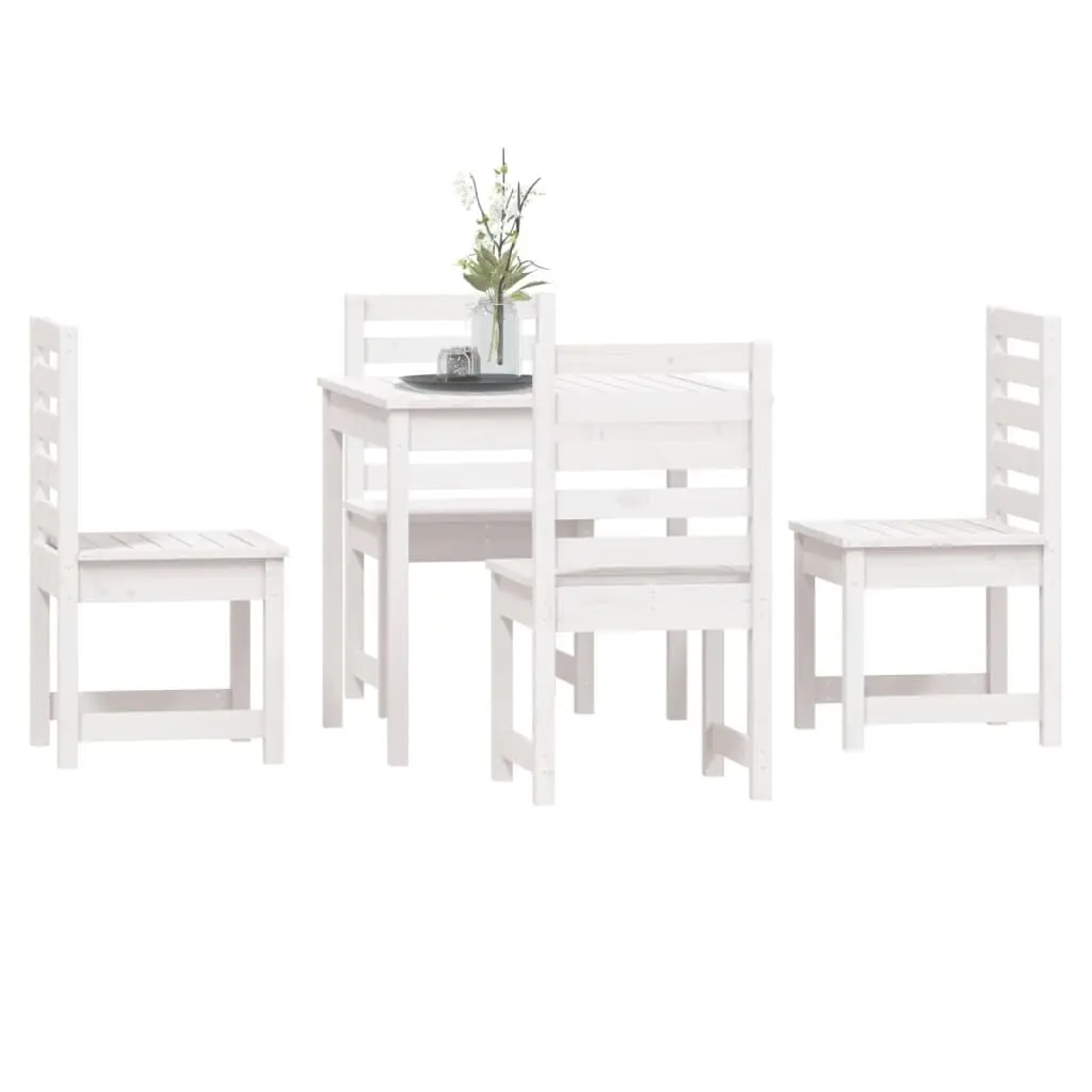 Garden Dining Set 5 Piece White Solid Pine Wood Outdoor Patio Furniture