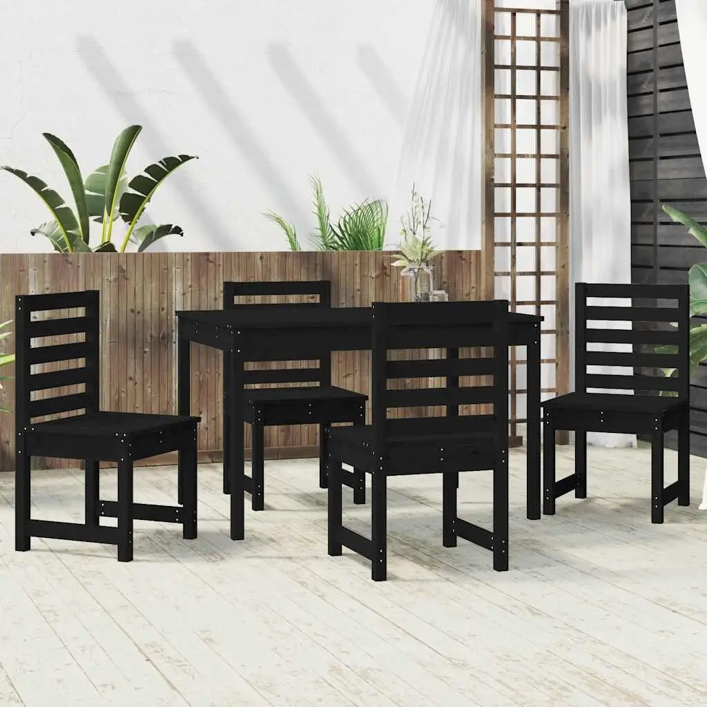 5 Piece Garden Dining Set Outdoor Patio Table Chairs Black Solid Pine Wood