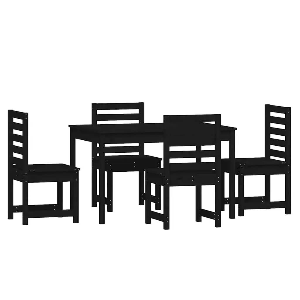 5 Piece Garden Dining Set Outdoor Patio Table Chairs Black Solid Pine Wood