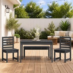 Warm and Welcoming Grey Wood Dining Set for Outdoors