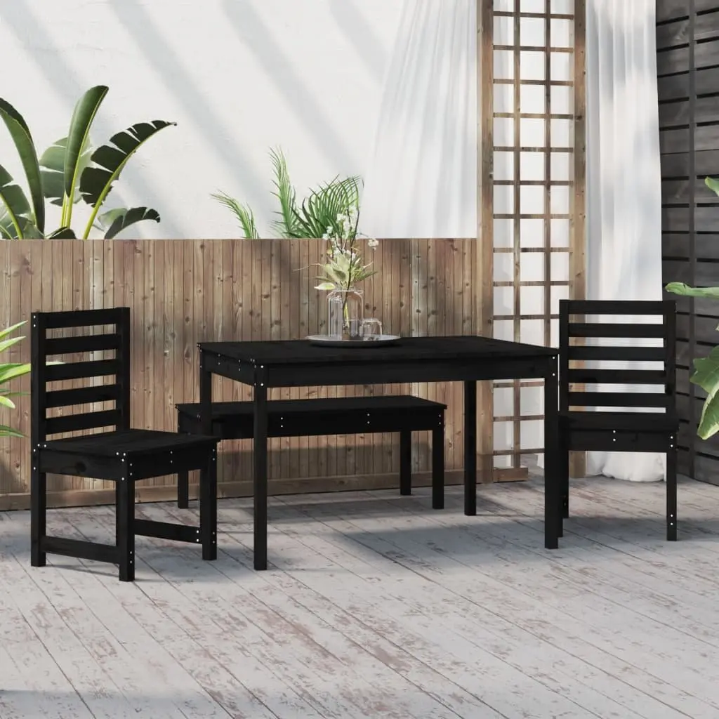 Garden Dining Set 4 Piece Black Solid Wood Pine Outdoor Patio Furniture Table
