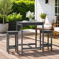 Garden Bar Set 3 Piece Outdoor Furniture Grey Solid Wood Pine Patio Stools Table
