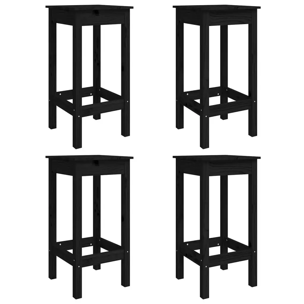 5 Piece Garden Bar Set Black Solid Pine Wood Outdoor Patio Furniture Stools