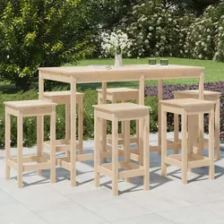 Garden Bar Set 7 Piece Outdoor Furniture Solid Wood Pine Brown Patio Stools