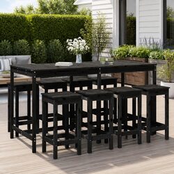 9-Piece Outdoor Bar Set - Black Wood with Rustic Touch