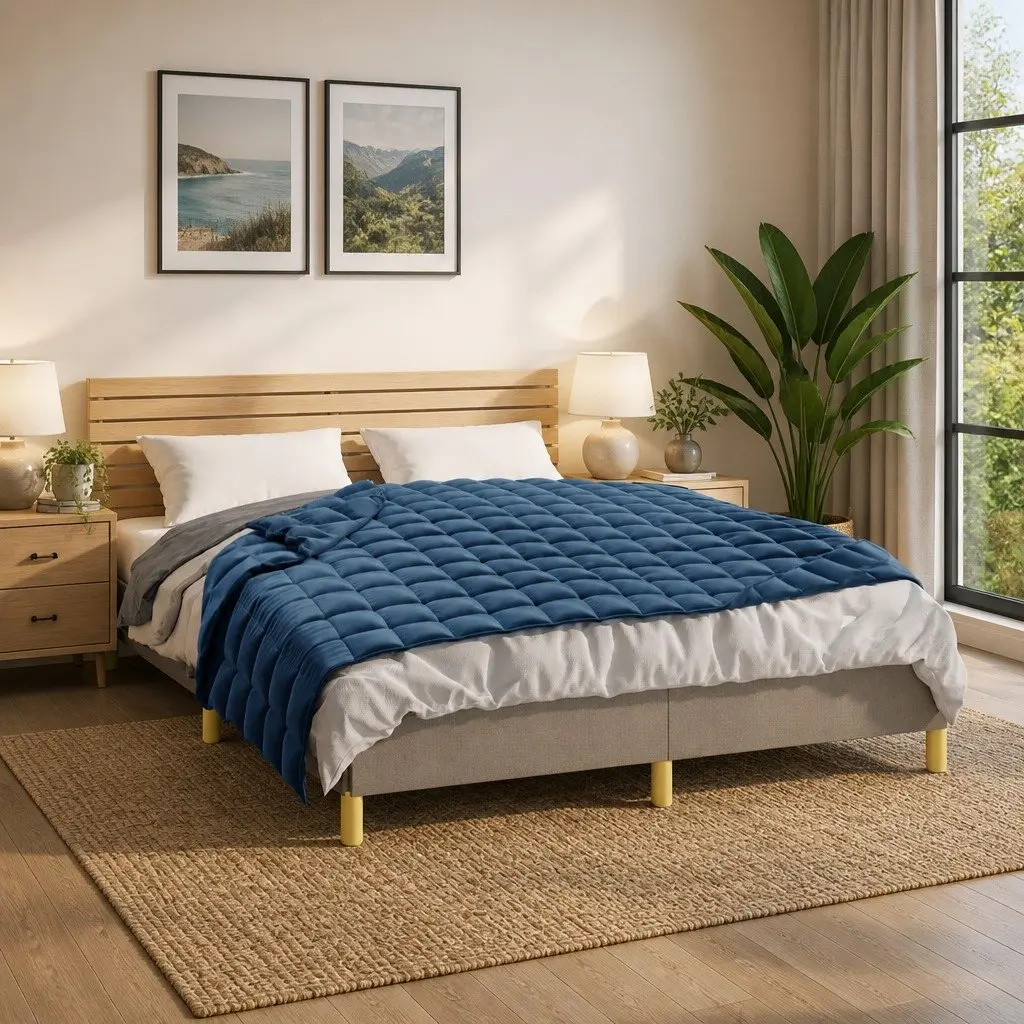 Weighted Blanket Sleep Aid 152x203 cm Blue 7 kg Soft Pressure