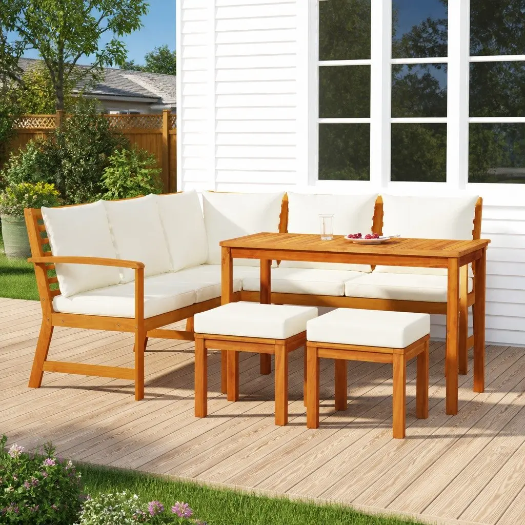 6-Piece Solid Wood Dining Set for Outdoor Use